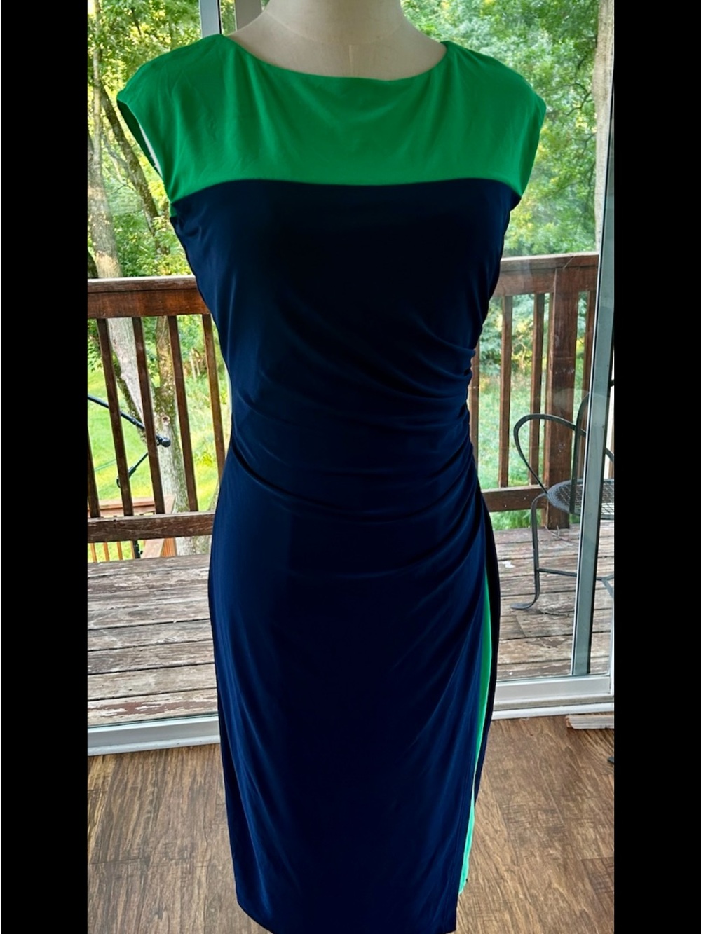 Chaps Women’s Colorblock Navy and Green Sleeveless Dress Size Small Petite